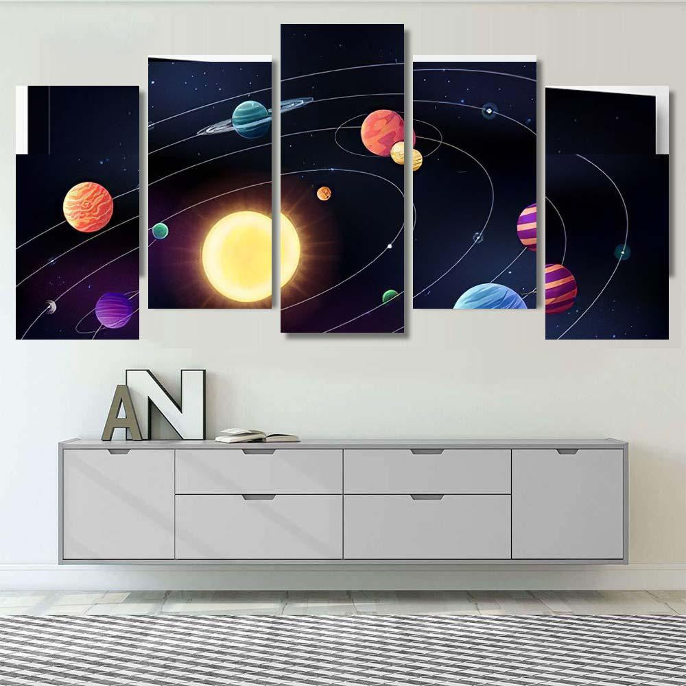 Space Background Planetts Moving Around Sun Galaxy Sky and Space Multi Piece Panel Canvas Home Decor Housewarming Gift Ideas Poster Canvas Gallery Prints
