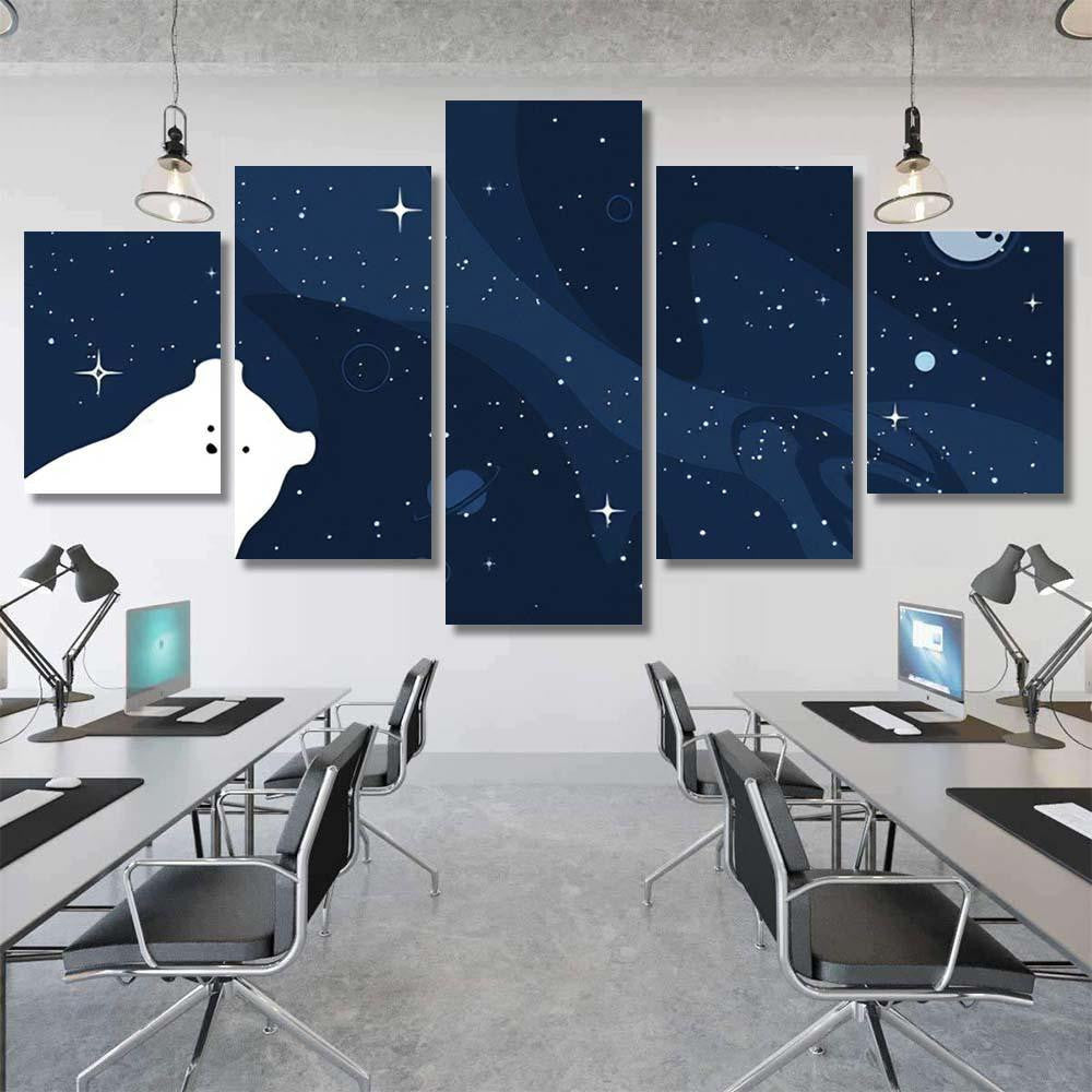 Polar Bear Design Background Vector Flat Galaxy Sky and Space Multi Piece Panel Canvas Home Decor Housewarming Gift Ideas Poster Canvas Gallery Prints