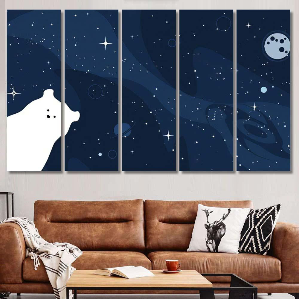 Polar Bear Design Background Vector Flat Galaxy Sky and Space Multi Piece Panel Canvas Home Decor Housewarming Gift Ideas Poster Canvas Gallery Prints