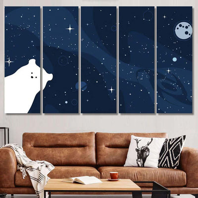 Polar Bear Design Background Vector Flat Galaxy Sky and Space Multi Piece Panel Canvas Home Decor Housewarming Gift Ideas Poster Canvas Gallery Prints