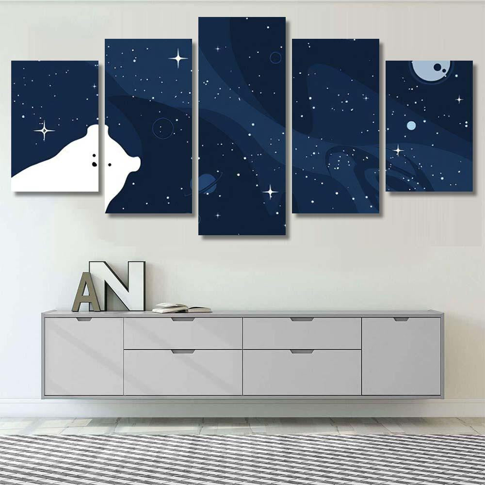 Polar Bear Design Background Vector Flat Galaxy Sky and Space Multi Piece Panel Canvas Home Decor Housewarming Gift Ideas Poster Canvas Gallery Prints