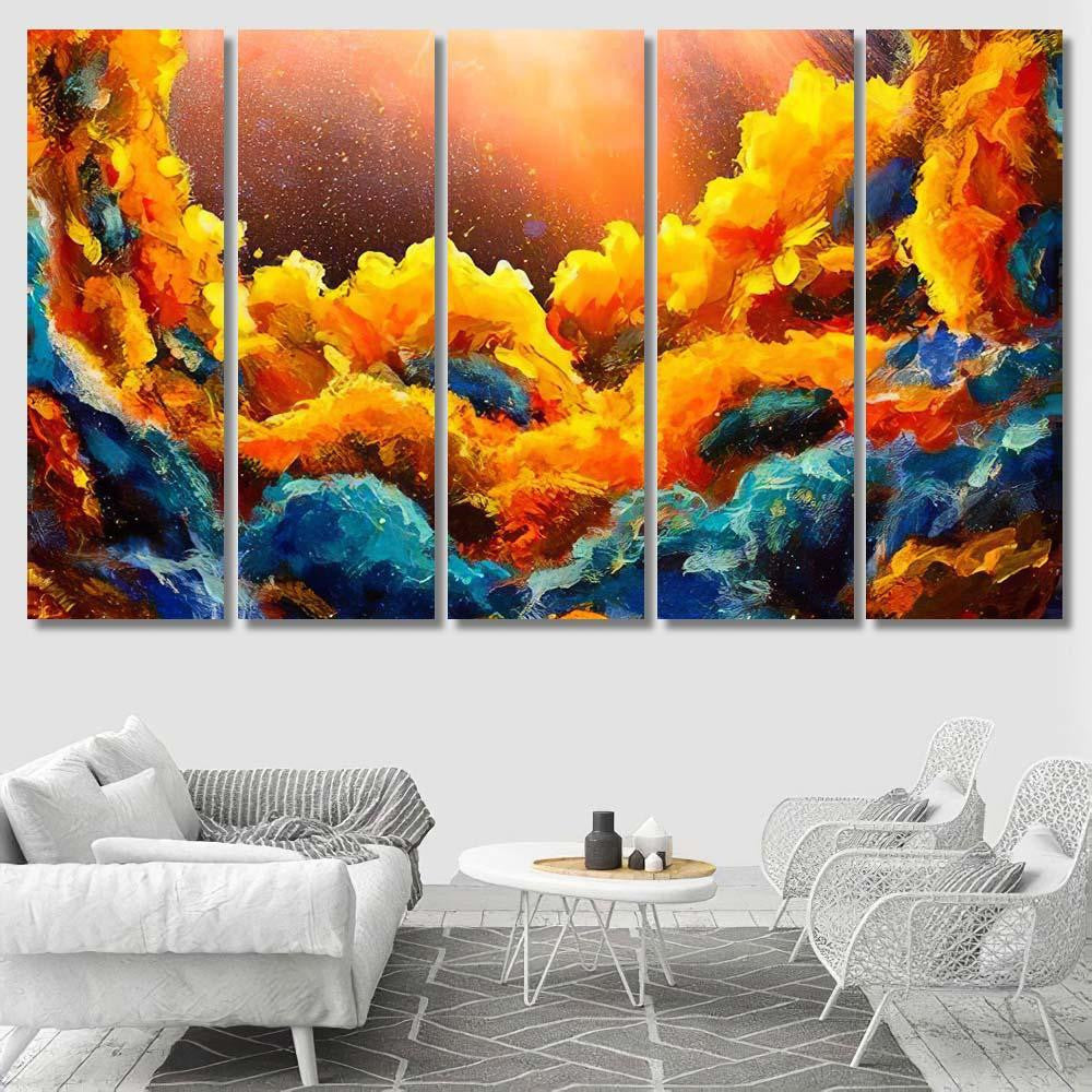 Oil Cosmic Blue Abstract Background Galaxy Sky and Space Multi Piece Panel Canvas Home Decor Housewarming Gift Ideas Poster Canvas Gallery Prints