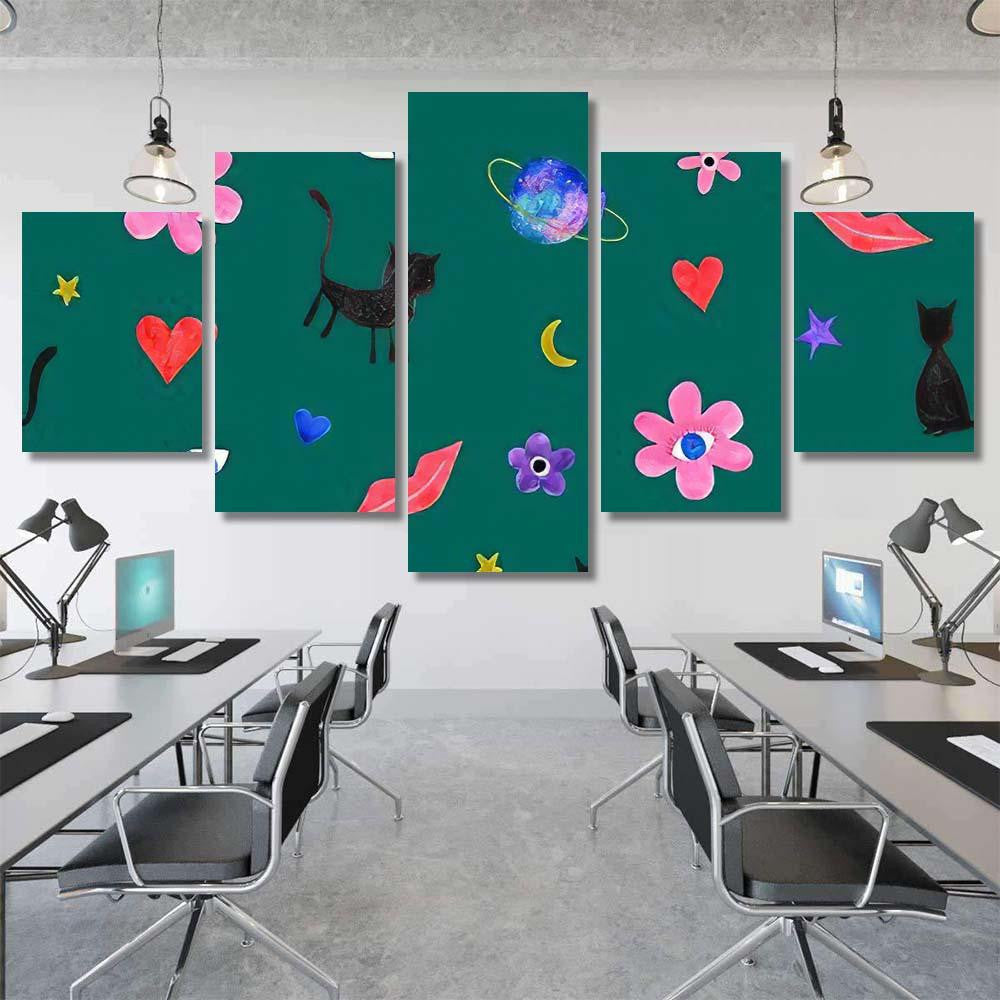 Hand Abstract Watercolor Cats Planets 2 Galaxy Sky and Space Multi Piece Panel Canvas Home Decor Housewarming Gift Ideas Poster Canvas Gallery Prints