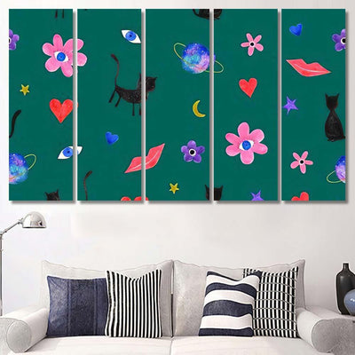 Hand Abstract Watercolor Cats Planets 2 Galaxy Sky and Space Multi Piece Panel Canvas Home Decor Housewarming Gift Ideas Poster Canvas Gallery Prints