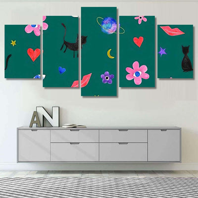 Hand Abstract Watercolor Cats Planets 2 Galaxy Sky and Space Multi Piece Panel Canvas Home Decor Housewarming Gift Ideas Poster Canvas Gallery Prints