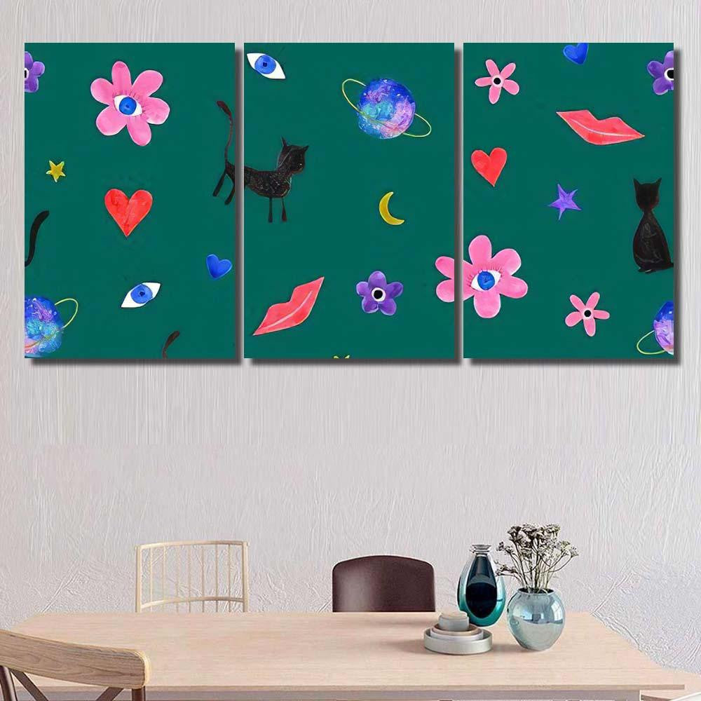 Hand Abstract Watercolor Cats Planets 2 Galaxy Sky and Space Multi Piece Panel Canvas Home Decor Housewarming Gift Ideas Poster Canvas Gallery Prints