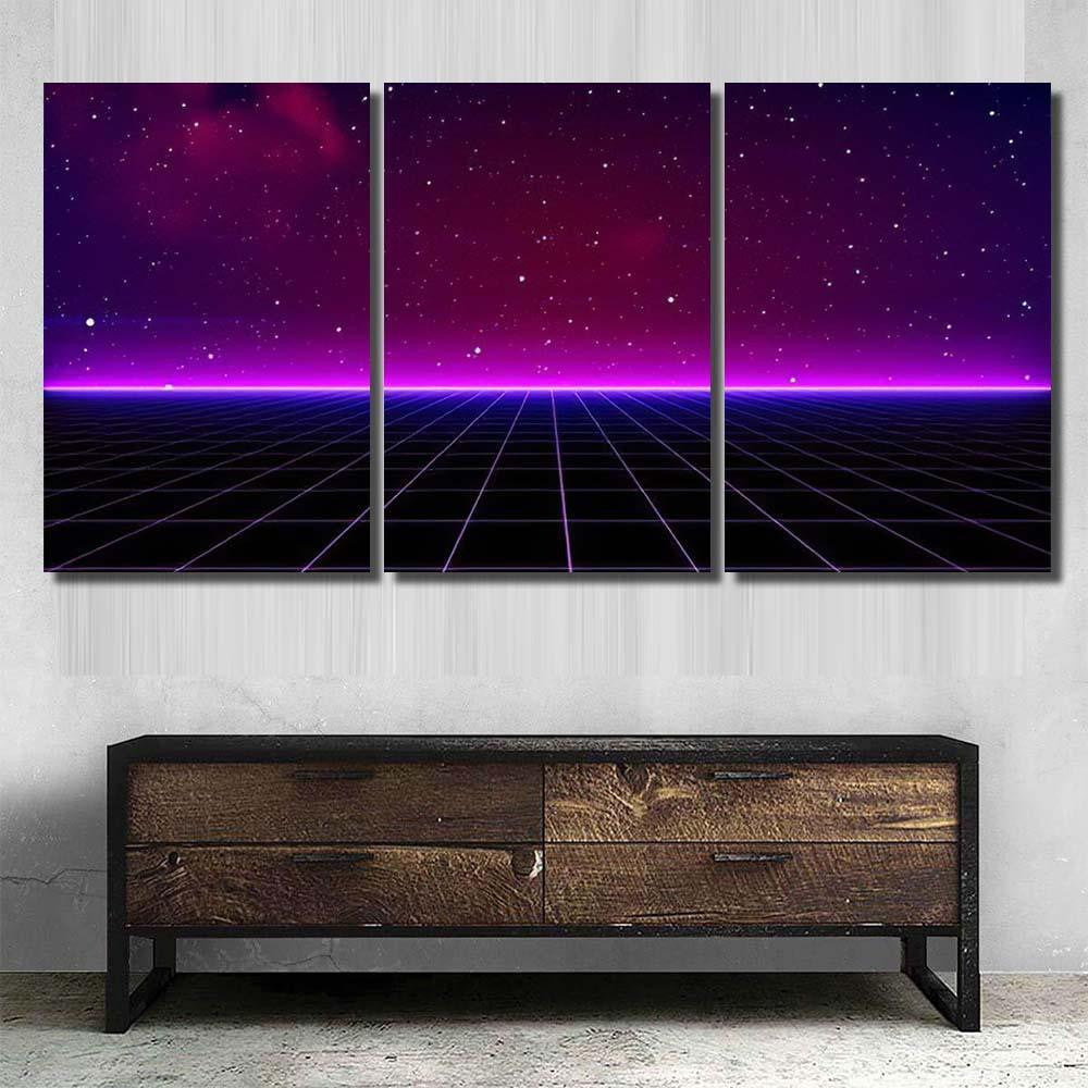 Retro Scifi Background Futuristic Landscape 80S 5 Galaxy Sky and Space Multi Piece Panel Canvas Home Decor Housewarming Gift Ideas Poster Canvas Gallery Prints