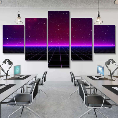 Retro Scifi Background Futuristic Landscape 80S 5 Galaxy Sky and Space Multi Piece Panel Canvas Home Decor Housewarming Gift Ideas Poster Canvas Gallery Prints