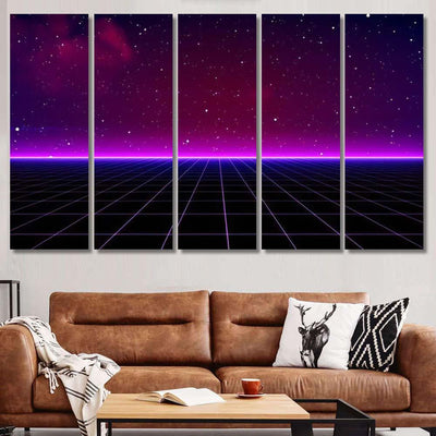 Retro Scifi Background Futuristic Landscape 80S 5 Galaxy Sky and Space Multi Piece Panel Canvas Home Decor Housewarming Gift Ideas Poster Canvas Gallery Prints