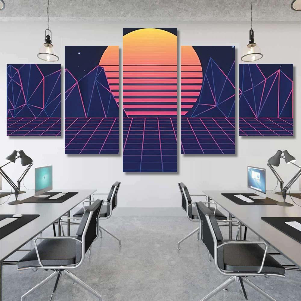 Retro Futuristic Background 80S Vector Illustration Galaxy Sky and Space Multi Piece Panel Canvas Home Decor Housewarming Gift Ideas Poster Canvas Gallery Prints