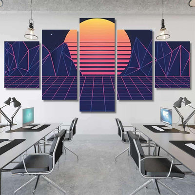 Retro Futuristic Background 80S Vector Illustration Galaxy Sky and Space Multi Piece Panel Canvas Home Decor Housewarming Gift Ideas Poster Canvas Gallery Prints