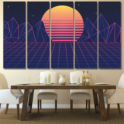 Retro Futuristic Background 80S Vector Illustration Galaxy Sky and Space Multi Piece Panel Canvas Home Decor Housewarming Gift Ideas Poster Canvas Gallery Prints