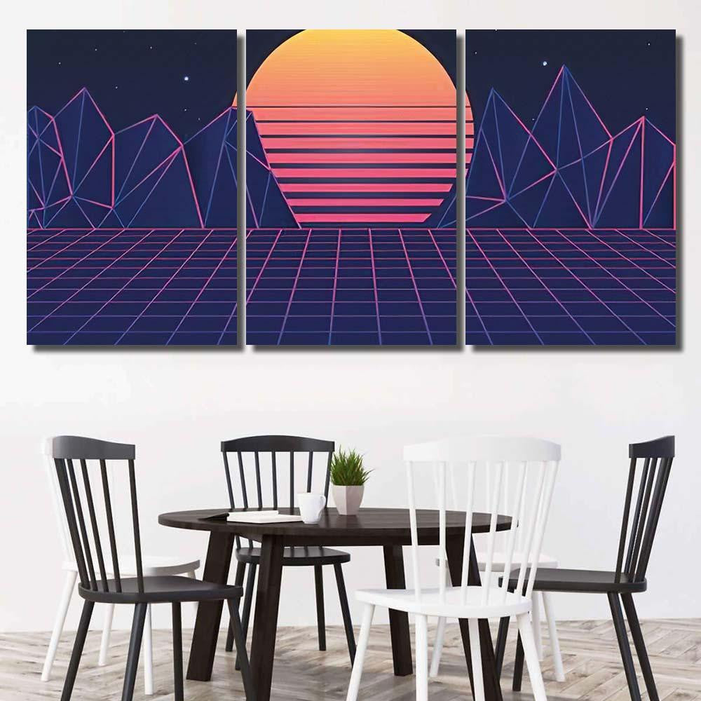 Retro Futuristic Background 80S Vector Illustration Galaxy Sky and Space Multi Piece Panel Canvas Home Decor Housewarming Gift Ideas Poster Canvas Gallery Prints