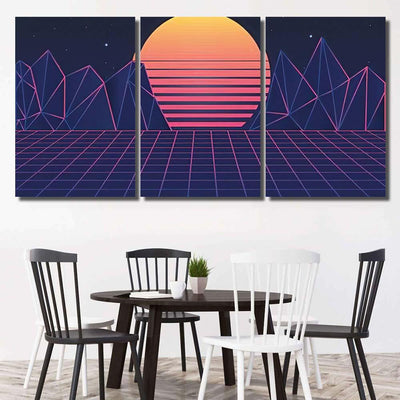 Retro Futuristic Background 80S Vector Illustration Galaxy Sky and Space Multi Piece Panel Canvas Home Decor Housewarming Gift Ideas Poster Canvas Gallery Prints