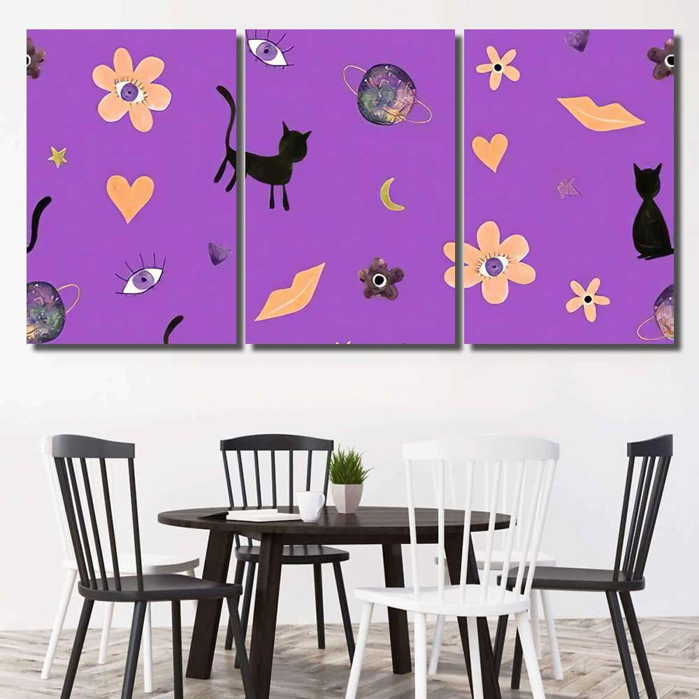 Hand Abstract Watercolor Cats Planets 7 Galaxy Sky and Space Multi Piece Panel Canvas Home Decor Housewarming Gift Ideas Poster Canvas Gallery Prints