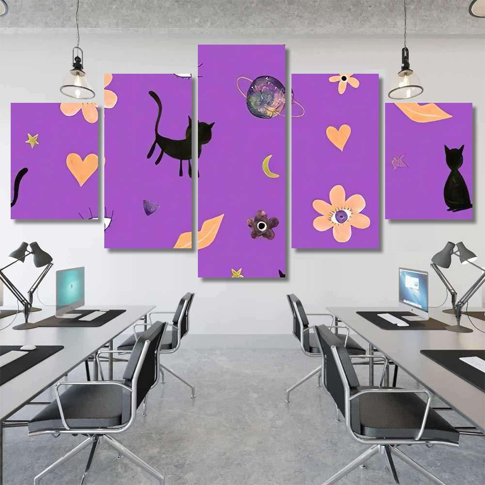 Hand Abstract Watercolor Cats Planets 7 Galaxy Sky and Space Multi Piece Panel Canvas Home Decor Housewarming Gift Ideas Poster Canvas Gallery Prints