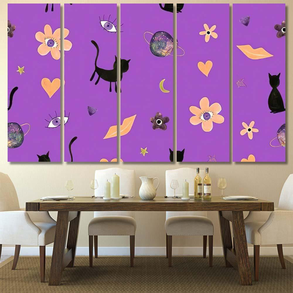 Hand Abstract Watercolor Cats Planets 7 Galaxy Sky and Space Multi Piece Panel Canvas Home Decor Housewarming Gift Ideas Poster Canvas Gallery Prints