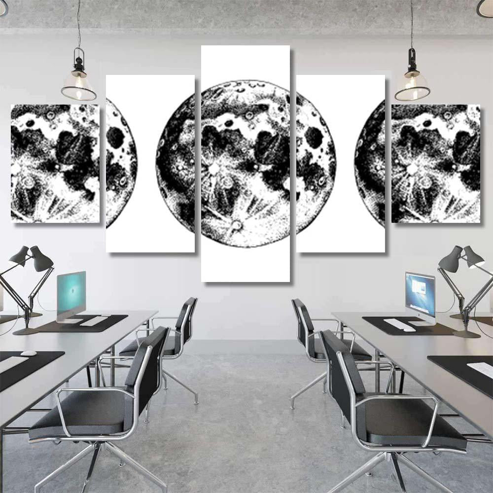 Moon Phases Hand Drawn Vector Illustration Galaxy Sky and Space Multi Piece Panel Canvas Home Decor Housewarming Gift Ideas Poster Canvas Gallery Prints