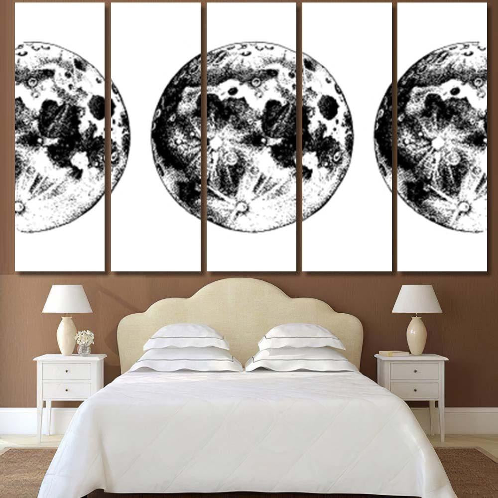 Moon Phases Hand Drawn Vector Illustration Galaxy Sky and Space Multi Piece Panel Canvas Home Decor Housewarming Gift Ideas Poster Canvas Gallery Prints