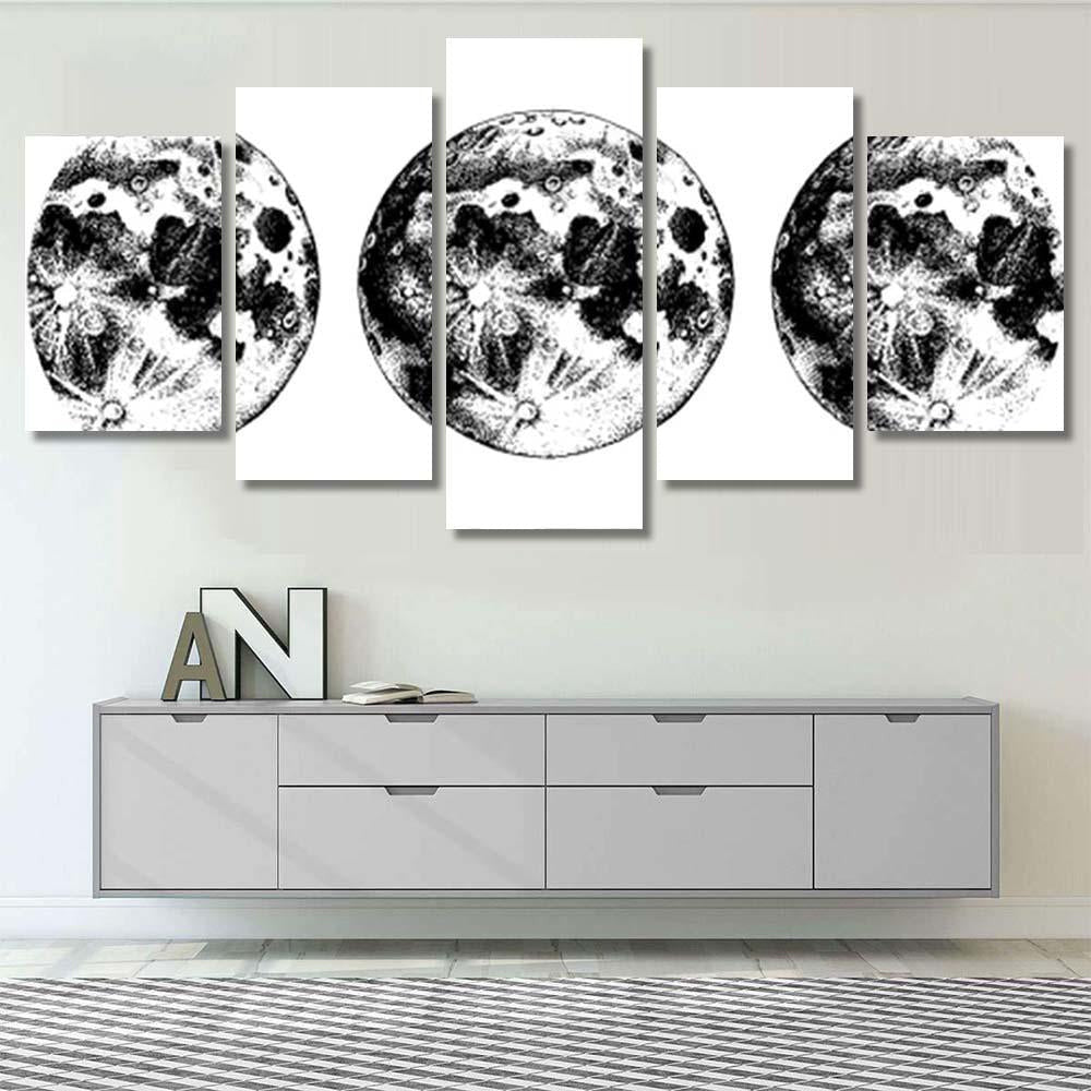 Moon Phases Hand Drawn Vector Illustration Galaxy Sky and Space Multi Piece Panel Canvas Home Decor Housewarming Gift Ideas Poster Canvas Gallery Prints