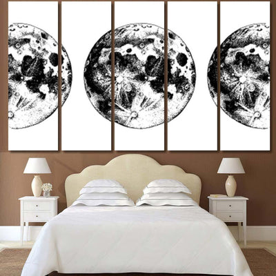 Moon Phases Hand Drawn Vector Illustration Galaxy Sky and Space Multi Piece Panel Canvas Home Decor Housewarming Gift Ideas Poster Canvas Gallery Prints