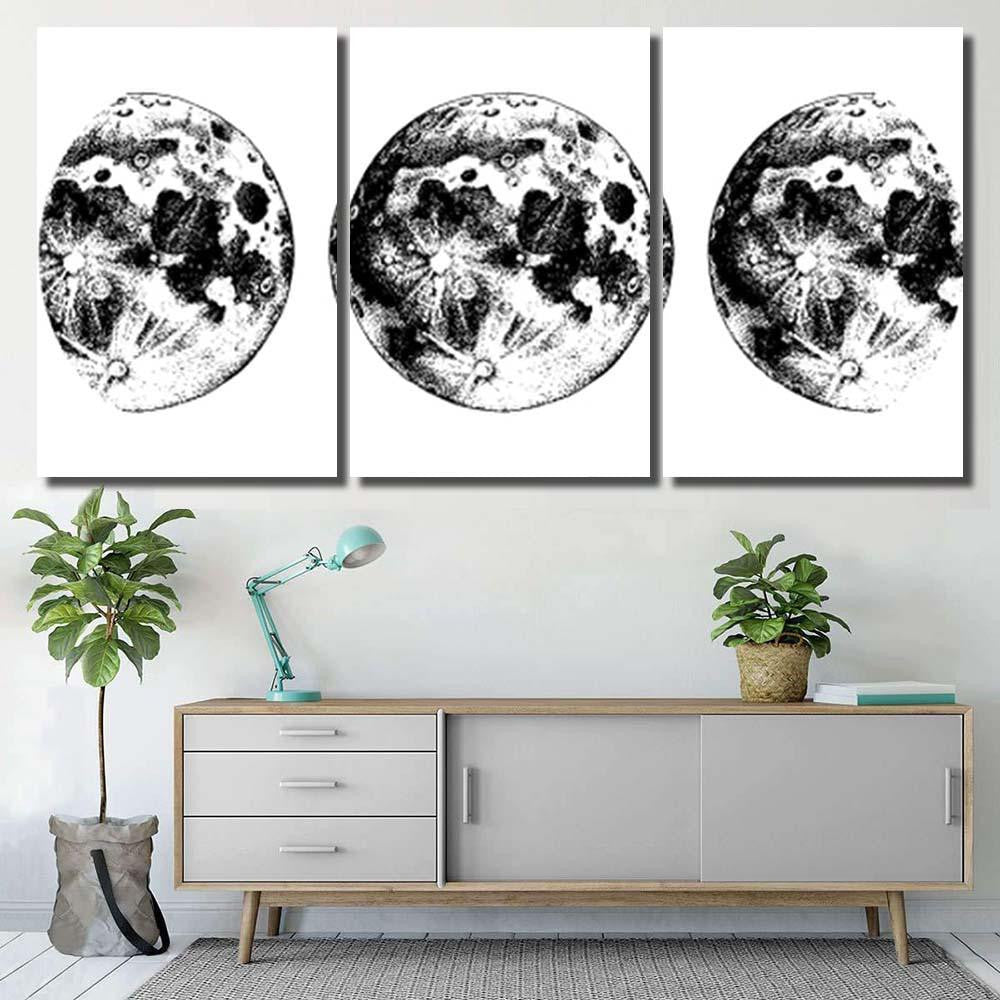 Moon Phases Hand Drawn Vector Illustration Galaxy Sky and Space Multi Piece Panel Canvas Home Decor Housewarming Gift Ideas Poster Canvas Gallery Prints
