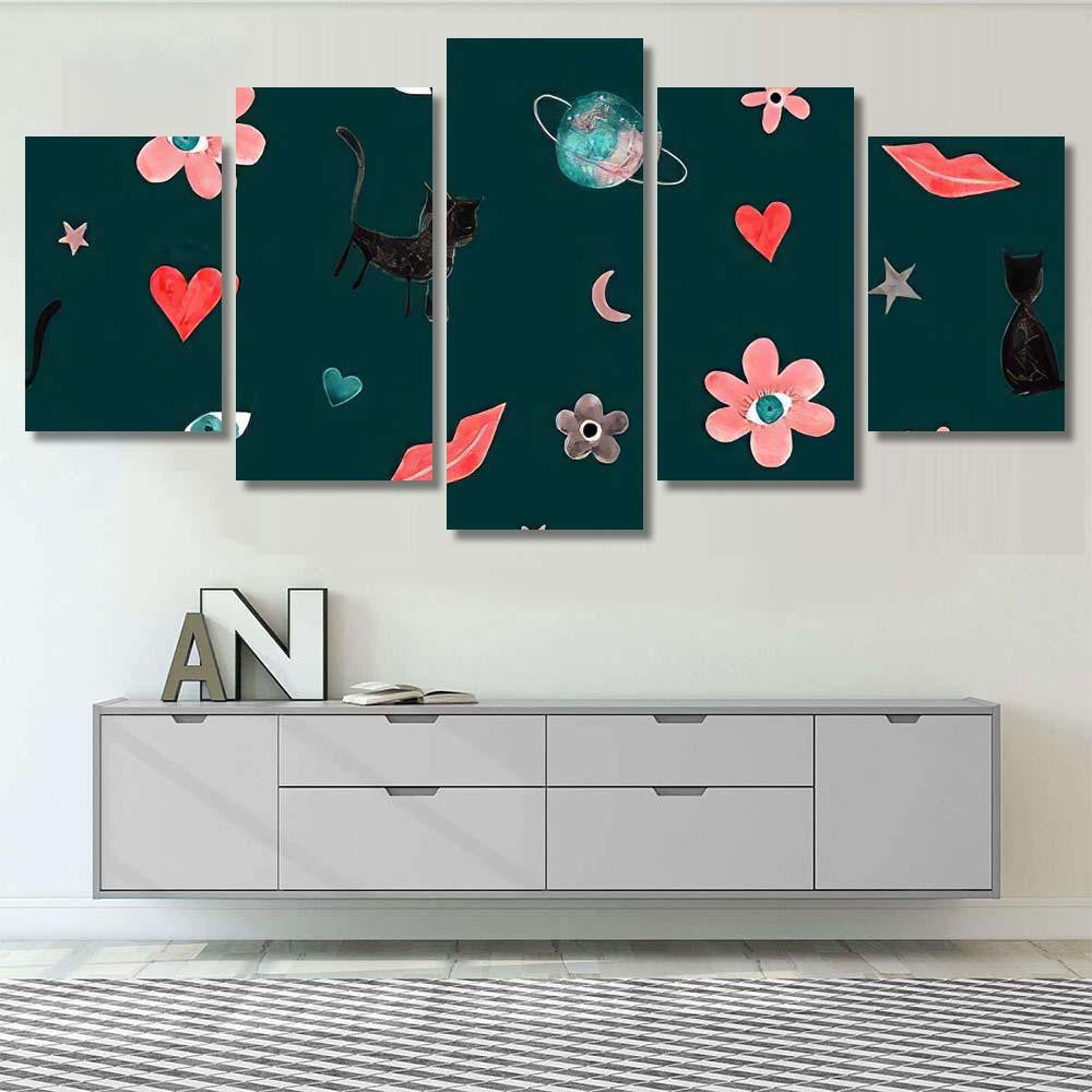 Hand Abstract Watercolor Cats Planets 18 Galaxy Sky and Space Multi Piece Panel Canvas Home Decor Housewarming Gift Ideas Poster Canvas Gallery Prints