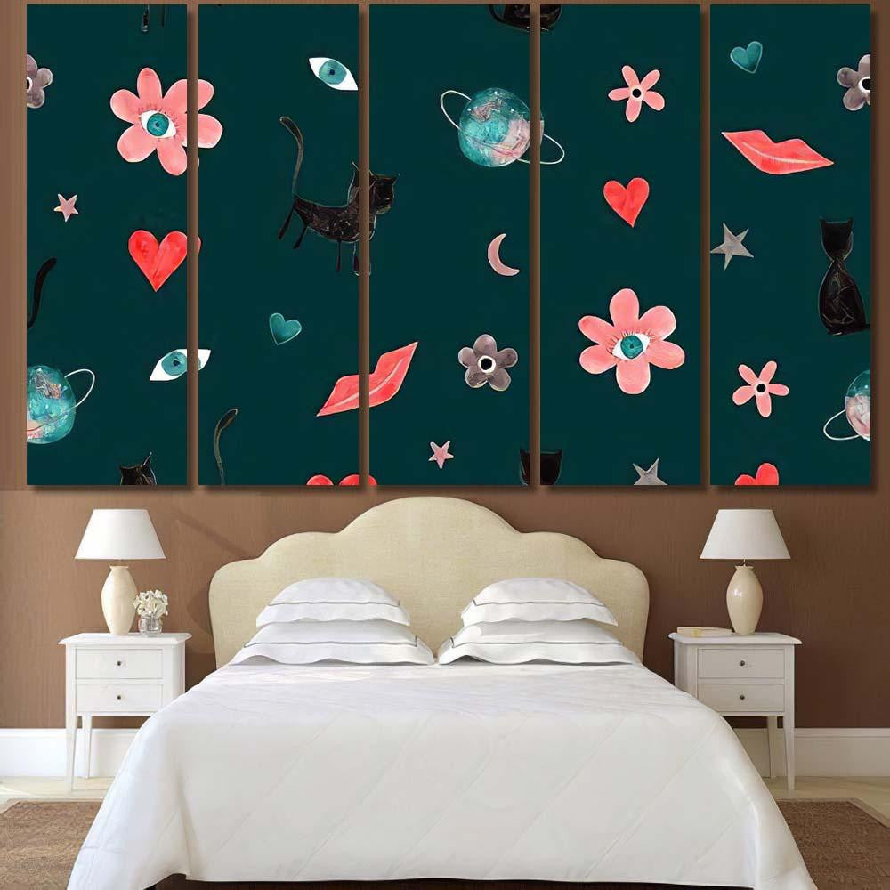 Hand Abstract Watercolor Cats Planets 18 Galaxy Sky and Space Multi Piece Panel Canvas Home Decor Housewarming Gift Ideas Poster Canvas Gallery Prints