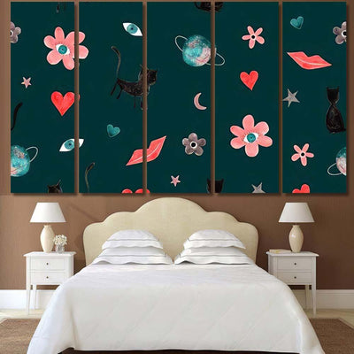 Hand Abstract Watercolor Cats Planets 18 Galaxy Sky and Space Multi Piece Panel Canvas Home Decor Housewarming Gift Ideas Poster Canvas Gallery Prints