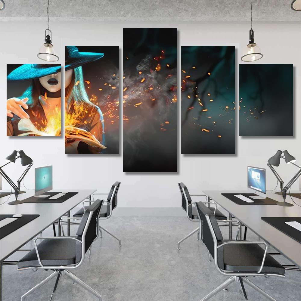 Halloween Witch Girl Magic Book Spells - Fantasy Canvas Print Panel Canvas, 3-5 Piece Canvas Art, Multi Panel Canvas Wall Art Poster Canvas Gallery Framed Prints, Canvas