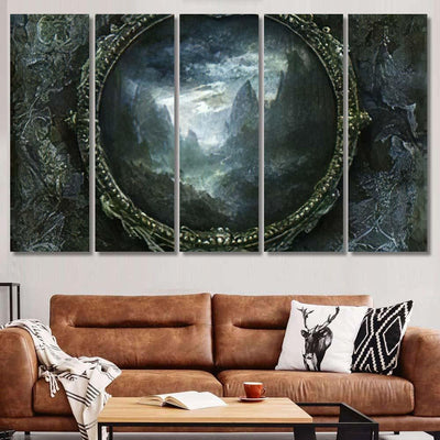 Framed Mountain Landscape - Fantasy Canvas Print Panel Canvas, 3-5 Piece Canvas Art, Multi Panel Canvas Wall Art Poster Canvas Gallery Framed Prints, Canvas