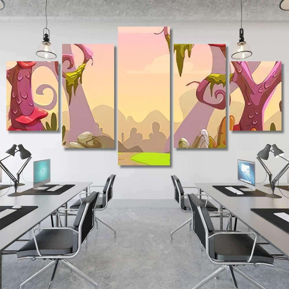 Fantasy Forest Illustration Vector Nature Landscape - Fantasy Canvas Print Panel Canvas, 3-5 Piece Canvas Art, Multi Panel Canvas Wall Art Poster Canvas Gallery Framed Prints, Canvas