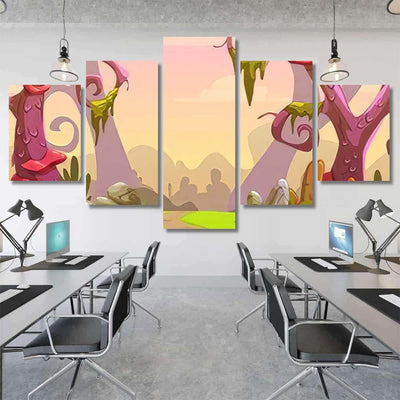 Fantasy Forest Illustration Vector Nature Landscape - Fantasy Canvas Print Panel Canvas, 3-5 Piece Canvas Art, Multi Panel Canvas Wall Art Poster Canvas Gallery Framed Prints, Canvas