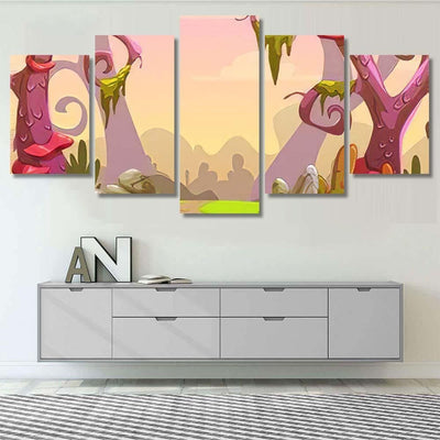 Fantasy Forest Illustration Vector Nature Landscape - Fantasy Canvas Print Panel Canvas, 3-5 Piece Canvas Art, Multi Panel Canvas Wall Art Poster Canvas Gallery Framed Prints, Canvas
