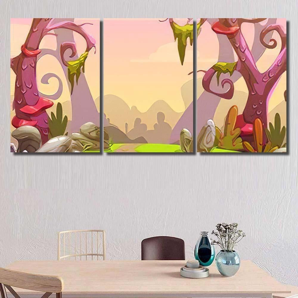 Fantasy Forest Illustration Vector Nature Landscape - Fantasy Canvas Print Panel Canvas, 3-5 Piece Canvas Art, Multi Panel Canvas Wall Art Poster Canvas Gallery Framed Prints, Canvas