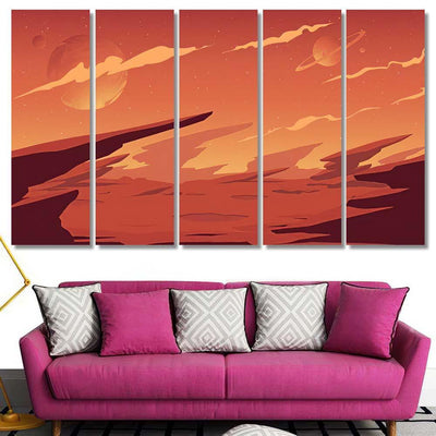 Alien Fantastic Landscape Planet Background Galaxy Sky and Space Canvas Print Panel Canvas, 3-5 Piece Canvas Art, Multi Panel Canvas Wall Art Poster Canvas Gallery Framed Prints, Canvas