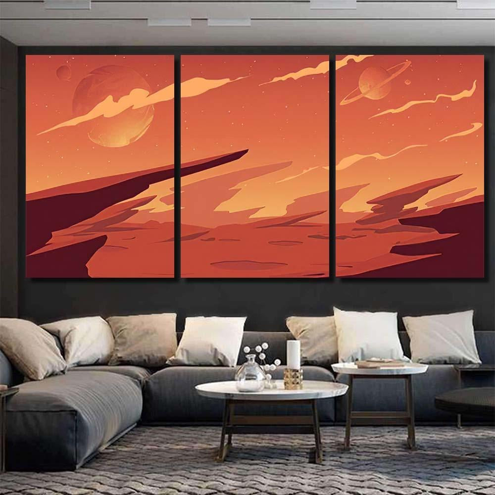 Alien Fantastic Landscape Planet Background Galaxy Sky and Space Canvas Print Panel Canvas, 3-5 Piece Canvas Art, Multi Panel Canvas Wall Art Poster Canvas Gallery Framed Prints, Canvas