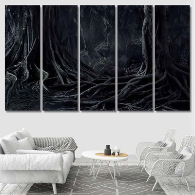 Spooky Halloween Dead Mysterious Forest Creepy 1 - Fantasy Canvas Print Panel Canvas, 3-5 Piece Canvas Art, Multi Panel Canvas Wall Art Poster Canvas Gallery Framed Prints, Canvas