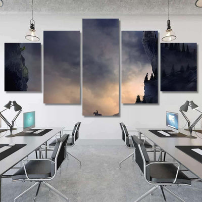 Fantasy Landscape Castle On Cliff Hill 1 - Fantasy Canvas Print Panel Canvas, 3-5 Piece Canvas Art, Multi Panel Canvas Wall Art Poster Canvas Gallery Framed Prints, Canvas