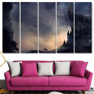 Fantasy Landscape Castle On Cliff Hill 1 - Fantasy Canvas Print Panel Canvas, 3-5 Piece Canvas Art, Multi Panel Canvas Wall Art Poster Canvas Gallery Framed Prints, Canvas