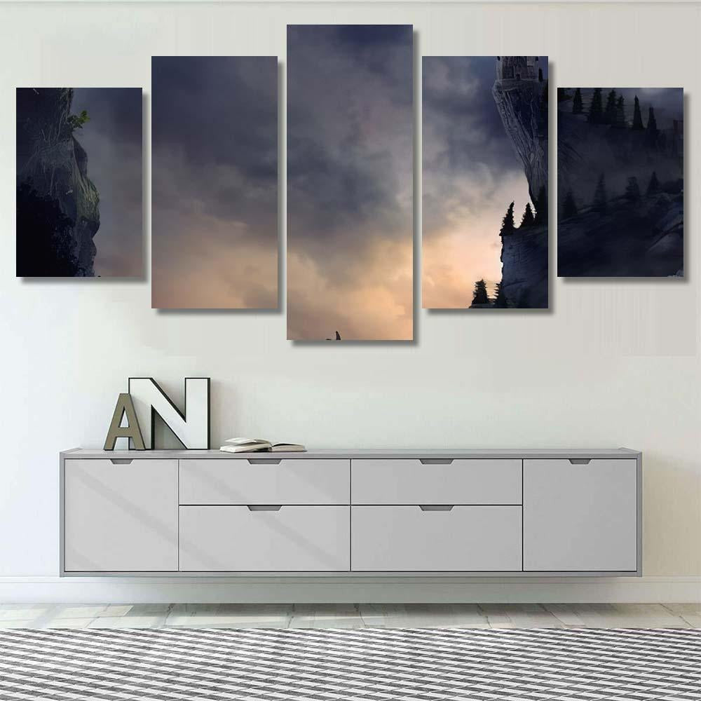 Fantasy Landscape Castle On Cliff Hill 1 - Fantasy Canvas Print Panel Canvas, 3-5 Piece Canvas Art, Multi Panel Canvas Wall Art Poster Canvas Gallery Framed Prints, Canvas
