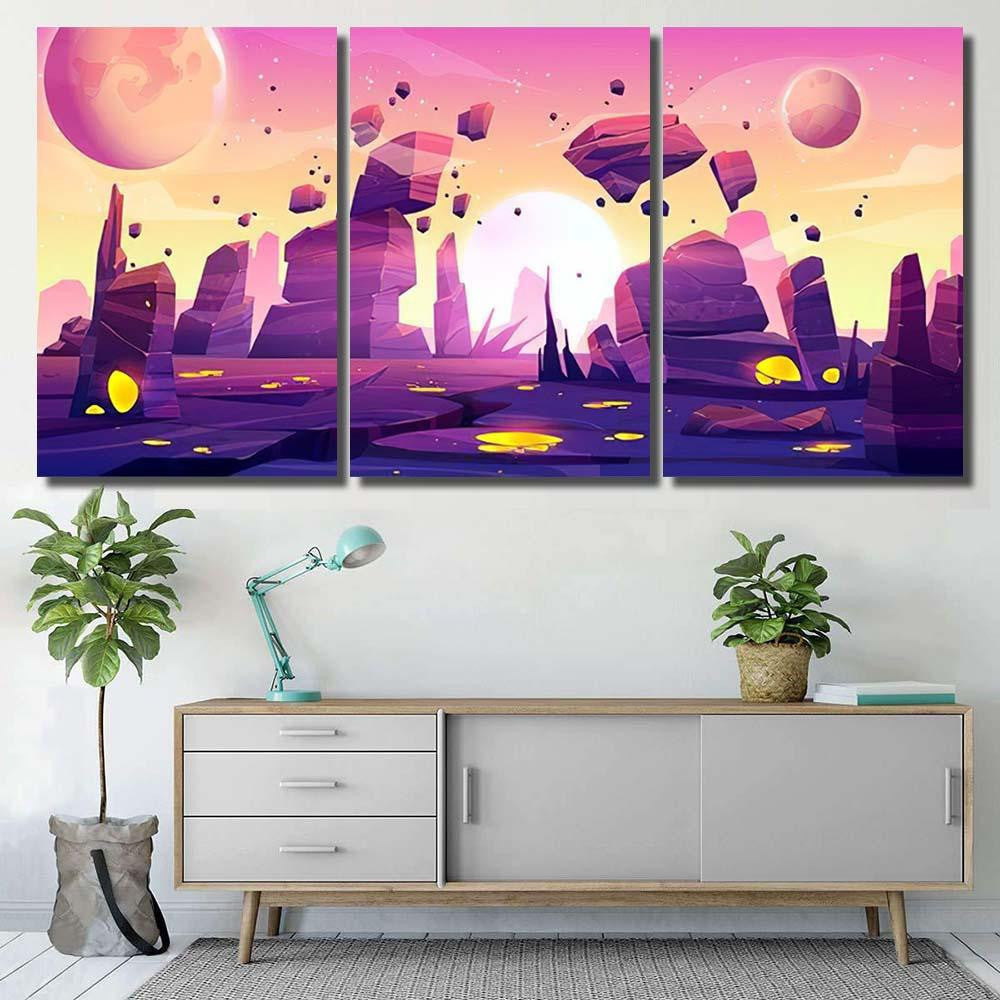 Alien Planet Landscape Space Game Background Galaxy Sky and Space Canvas Print Panel Canvas, 3-5 Piece Canvas Art, Multi Panel Canvas Wall Art Poster Canvas Gallery Framed Prints, Canvas