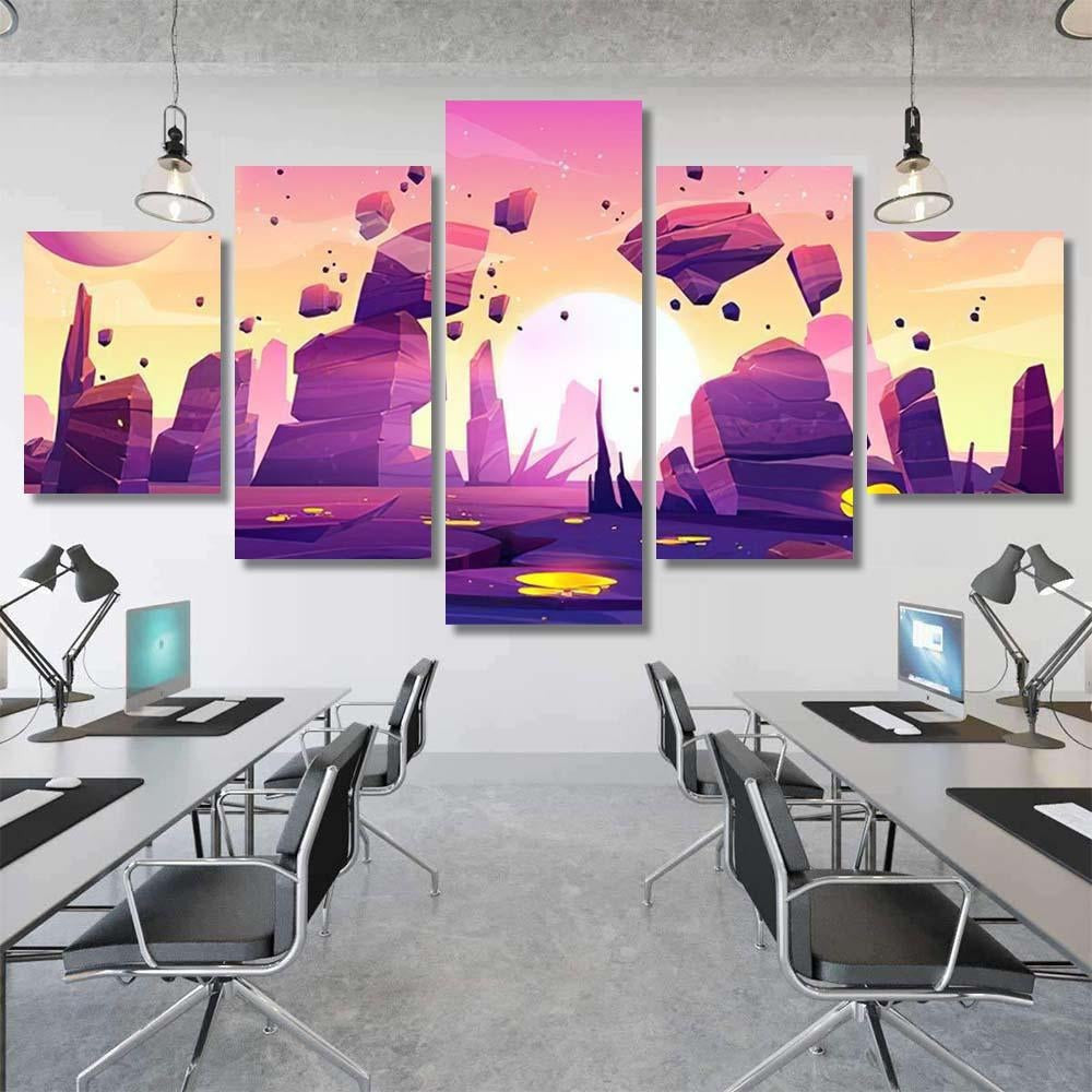 Alien Planet Landscape Space Game Background Galaxy Sky and Space Canvas Print Panel Canvas, 3-5 Piece Canvas Art, Multi Panel Canvas Wall Art Poster Canvas Gallery Framed Prints, Canvas