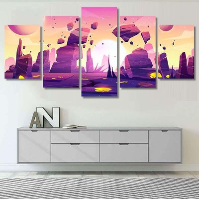 Alien Planet Landscape Space Game Background Galaxy Sky and Space Canvas Print Panel Canvas, 3-5 Piece Canvas Art, Multi Panel Canvas Wall Art Poster Canvas Gallery Framed Prints, Canvas