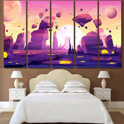 Alien Planet Landscape Space Game Background Galaxy Sky and Space Canvas Print Panel Canvas, 3-5 Piece Canvas Art, Multi Panel Canvas Wall Art Poster Canvas Gallery Framed Prints, Canvas