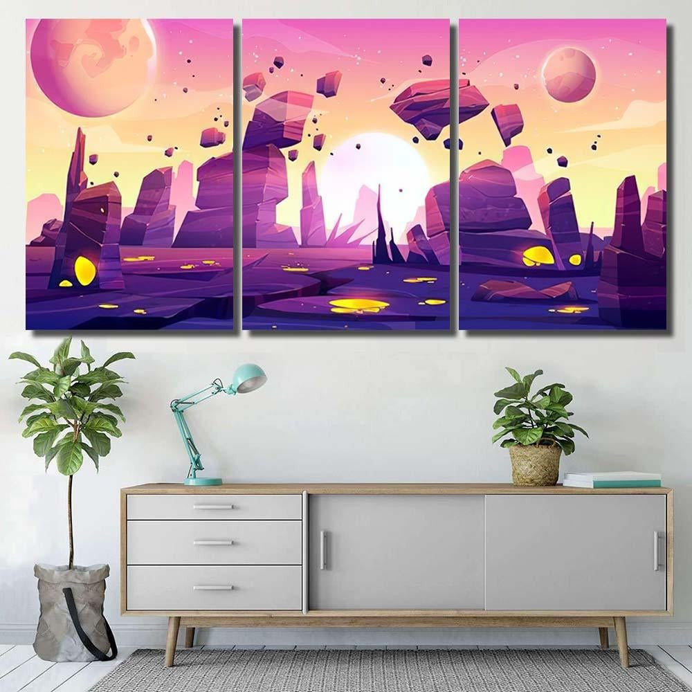 Alien Planet Landscape Space Game Background Galaxy Sky and Space Canvas Print Panel Canvas, 3-5 Piece Canvas Art, Multi Panel Canvas Wall Art Poster Canvas Gallery Framed Prints, Canvas