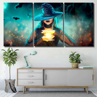 Halloween Witch Girl Making Witchcraft Magic - Fantasy Canvas Print Panel Canvas, 3-5 Piece Canvas Art, Multi Panel Canvas Wall Art Poster Canvas Gallery Framed Prints, Canvas
