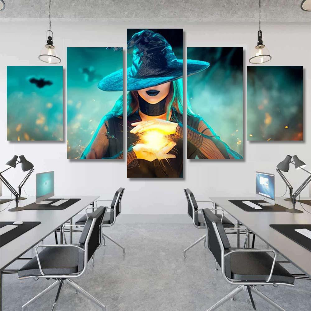 Halloween Witch Girl Making Witchcraft Magic - Fantasy Canvas Print Panel Canvas, 3-5 Piece Canvas Art, Multi Panel Canvas Wall Art Poster Canvas Gallery Framed Prints, Canvas