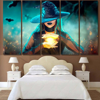 Halloween Witch Girl Making Witchcraft Magic - Fantasy Canvas Print Panel Canvas, 3-5 Piece Canvas Art, Multi Panel Canvas Wall Art Poster Canvas Gallery Framed Prints, Canvas
