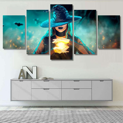 Halloween Witch Girl Making Witchcraft Magic - Fantasy Canvas Print Panel Canvas, 3-5 Piece Canvas Art, Multi Panel Canvas Wall Art Poster Canvas Gallery Framed Prints, Canvas